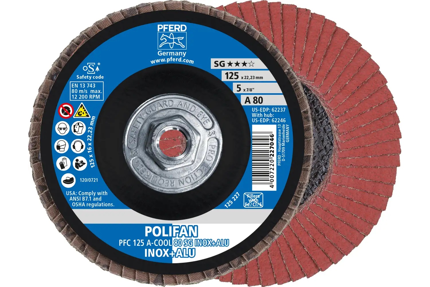 Picture of Pferd Flap Disc, 5" x 5/8-11, A-Cool SG Inox+ALU, 80 Grit, T29, Conical, Aluminum oxide
